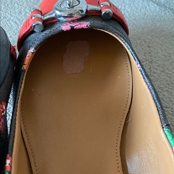 COACH Floral Leila Leather Ballet Flats Sz 6.5B Red + Brown Posy With Buckle GUC - Picture 6 of 6